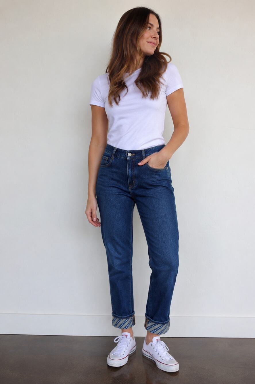 Stella McCartney NWT Cuffed Jeans Repeat Logo Turn-Up Hem Dark Wash Size 27